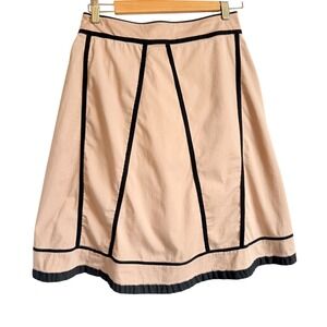 Rare Anthro Twee Odille Beige Black Trim A-Line Midi Skirt Women Size 6 Paneled